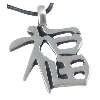 Chinese Fortune Character Pewter Pendant Necklace Jewelry