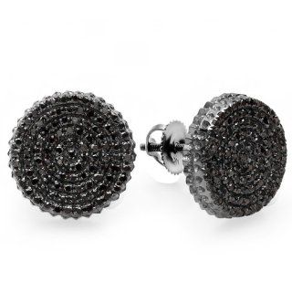 0.40 Carat (ctw) Sterling Silver Real Black Diamond Micro Pave Hip Hop Mens Stud Earrings Jewelry