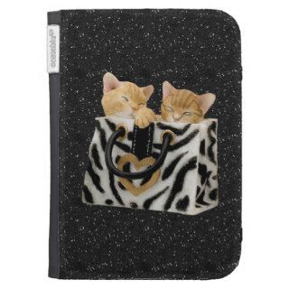 Kittens in Zebra Handbag Black Glitter Kindle Case