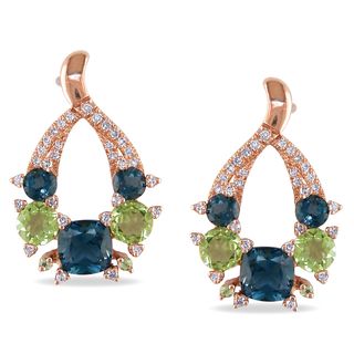 Miadora 14k Rose Gold Blue Topaz, Peridot and 1/5ct TDW Diamond Earrings (G H, I1 I2) Miadora Gemstone Earrings