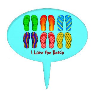I Love the Beach   Colorful Flip Flops Oval Cake Toppers