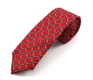 Red Wavey Stripe Slim Tie #350 Novelty Neckties Clothing