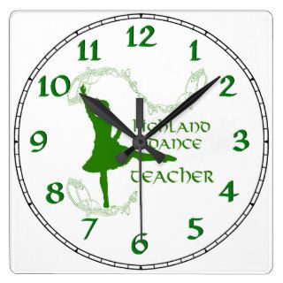 Highland Dance Teacher   Green Square Wall Clock