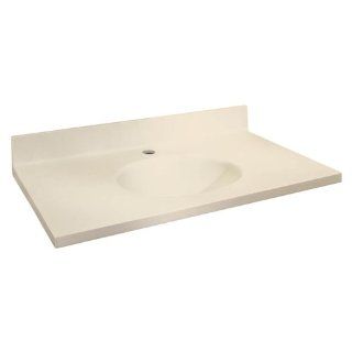Samson ITB3722 08 1 Solid Surface 37x22 Chelsea Vanity Top with Integral Bowl and 1 Hole Eased Edge, Biscuit   Vanity Sinks  