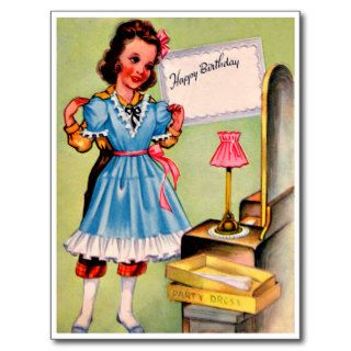Little Girl Party Dress   Retro Happy Birthday Post Card