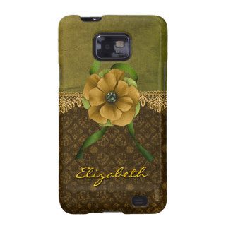 Flower With Elegant Lace and Damask Olive Brown Galaxy S2 Case