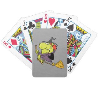 funny cartoon witch riding broom poker deck