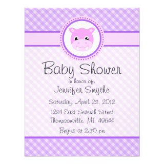 Sweet Baby Hippo Purple Baby Shower Invitations