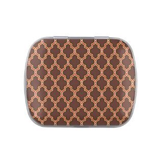 Brown and Gold Quatrefoil Design Candy Tin