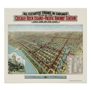 Chicago Elevated Trains, IL Panoramic Map   1893 Print