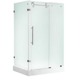 Vigo 36 in. x 79 in. Frameless Bypass Shower Enclosure in Stainless Steel and Frosted Glass with Right Base VG6051STMT48WR