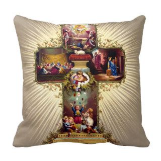 Easter Cross ~ Vintage Christian Art Throw Pillow