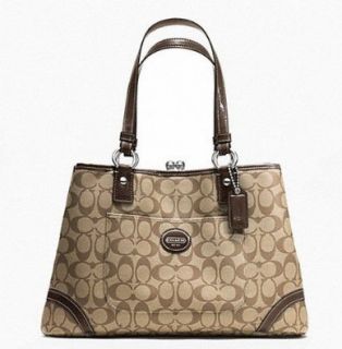 Coach 100% Authentic Women's Handbag Signature Peyton Framed Shopper   F23721   Silver / Khaki / Mahogany  $358 Cross Body Handbags Shoes