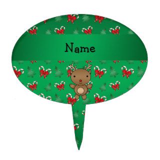 Personalized name reindeer green candy canes bows cake picks