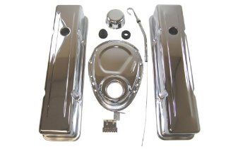 Racer Performance 1958 86 Chevy Small Block 283 305 327 350 Steel (Tall) Engine Dress Up Kit   Chrome Automotive