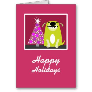 Smiling Dog & Christmas Tree Greeting Cards