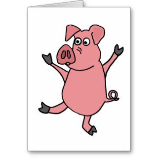 XX  Dancing Pink Pig Cartoon Greeting Card