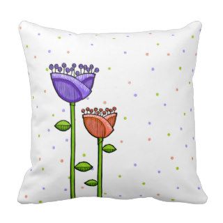 Fun Doodle Flowers purple orange dots Cushion Pillows