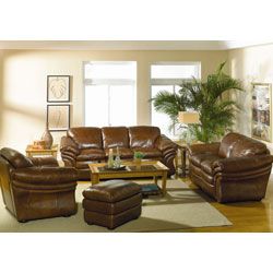 Jensen 4 piece Leather Living Room Furniture Set Living Room Sets