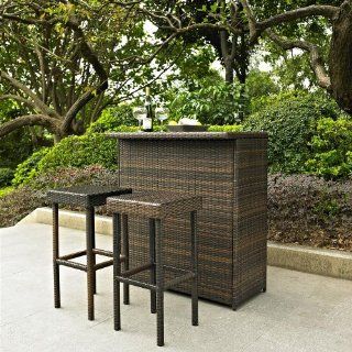 Crosley Furniture Palm Harbor 3 Piece Outdoor Wicker Bar Set   Outdoor And Patio Furniture Sets