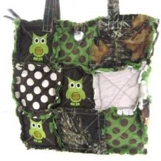 Cute Patchwork Camo Owl Polka Dot Tote Bag Purse Green Camouflage w/ Jewel Bling Accent Top Handle Handbags Clothing
