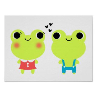 Cute Kawaii Cartoon Frog Couple Poster