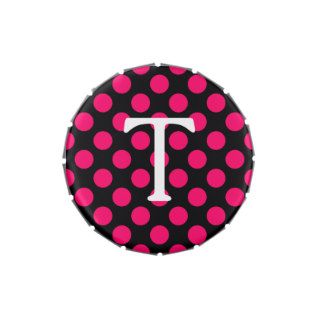 Letter T on Pink Polka Dots Jelly Belly Tin