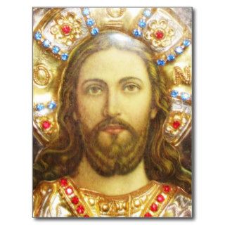 Hand Painted Russian Orthodox Icon Jesus Christ Post Card