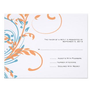 Orange and Teal Double Floral Wedding RSVP Announcement