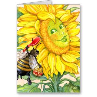 Cute Fat Bee & Smiling Sunflower Hi / Hello Card