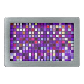 Vivid Purple Multicolored Square Tiles Pattern Rectangular Belt Buckles