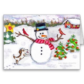 Snowman & Dog Winter Scene Christmas Card