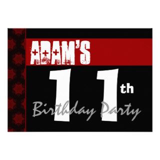 11th Birthday Party Modern Red Black and White Custom Invites