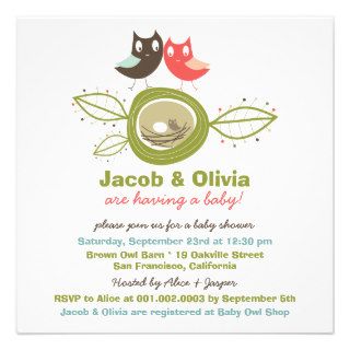 Cute Nesting Owl Family Baby Shower Invitation