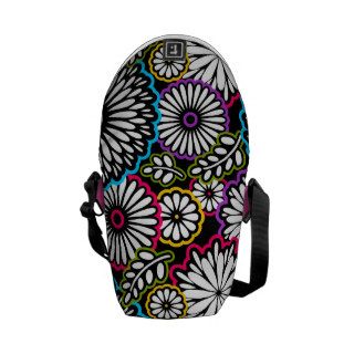 Colorful vintage flowers black background courier bags
