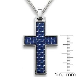 West Coast Jewelry Men's Tungsten Carbide Blue Carbon Fiber Inlay Cross Necklace West Coast Jewelry Men's Necklaces