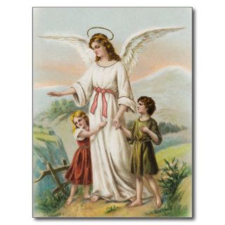 Vintage angel guardian angels and two children postcards