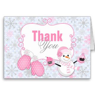 Winter Wonderland Snowman Mittens Thank You Card