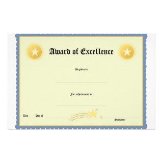 Blank award certificate form custom stationery