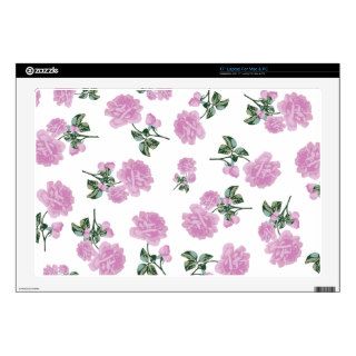 Light pink roses flower pattern on white decal for 17" laptop