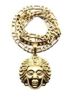 New Iced Out Shiny Gold Medusa Pendant w/5mm 24" Figaro Chain Necklace XSP347G Jewelry