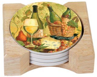 CounterArt Tasting Room Design Absorbent Coasters in Wooden Holder, Set of 4 Kitchen & Dining