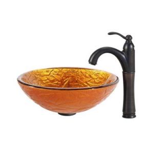 KRAUS Blaze Glass Vessel Sink in Multicolor and Riviera Faucet in Oil Rubbed Bronze C GV 392 19mm 1005ORB