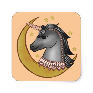 Unicorn Black Stallion Moon Square Sticker