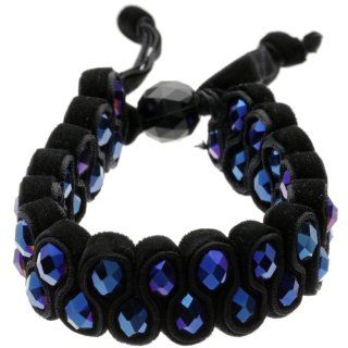 Fashion Style Indigo Crystal and Black Ribbon Woven Bold Bracelet Jewelry