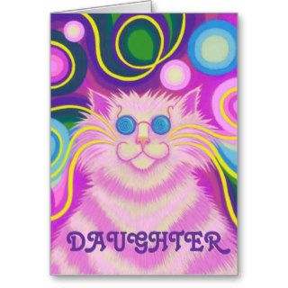 Psy cat delic Pink 'Daughter' birthday card