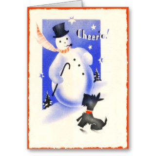Vintage Scotty Dog With Snowman Cheerio Christmas Card