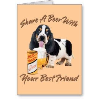 Basset Shares A Beer Greeting Cards