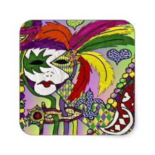 Psychedelic Mardi Gras Feather Masks Gifts Apparel Square Stickers