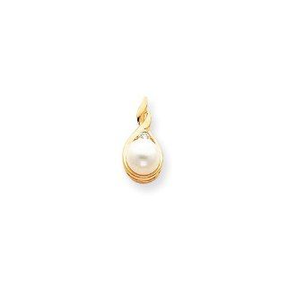 14k Pearl Diamond pendant Diamond quality AAA (SI2 clarity, G I color) Freshwater Cultured Jewelry